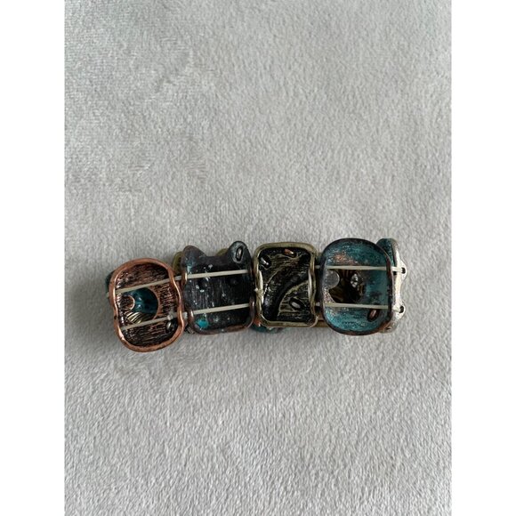 Owl Wisdom Themed Multicolor Stretch Bracelet Mixed Metal Accents & Engraving - Picture 6 of 6